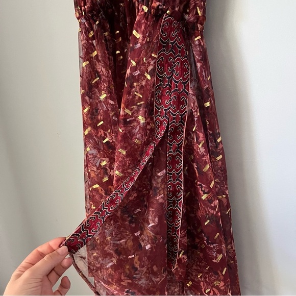 Free People Ria Wine Red & Gold Sleeveless Sheer Embroidered Maxi Top Size XS - Picture 7 of 16